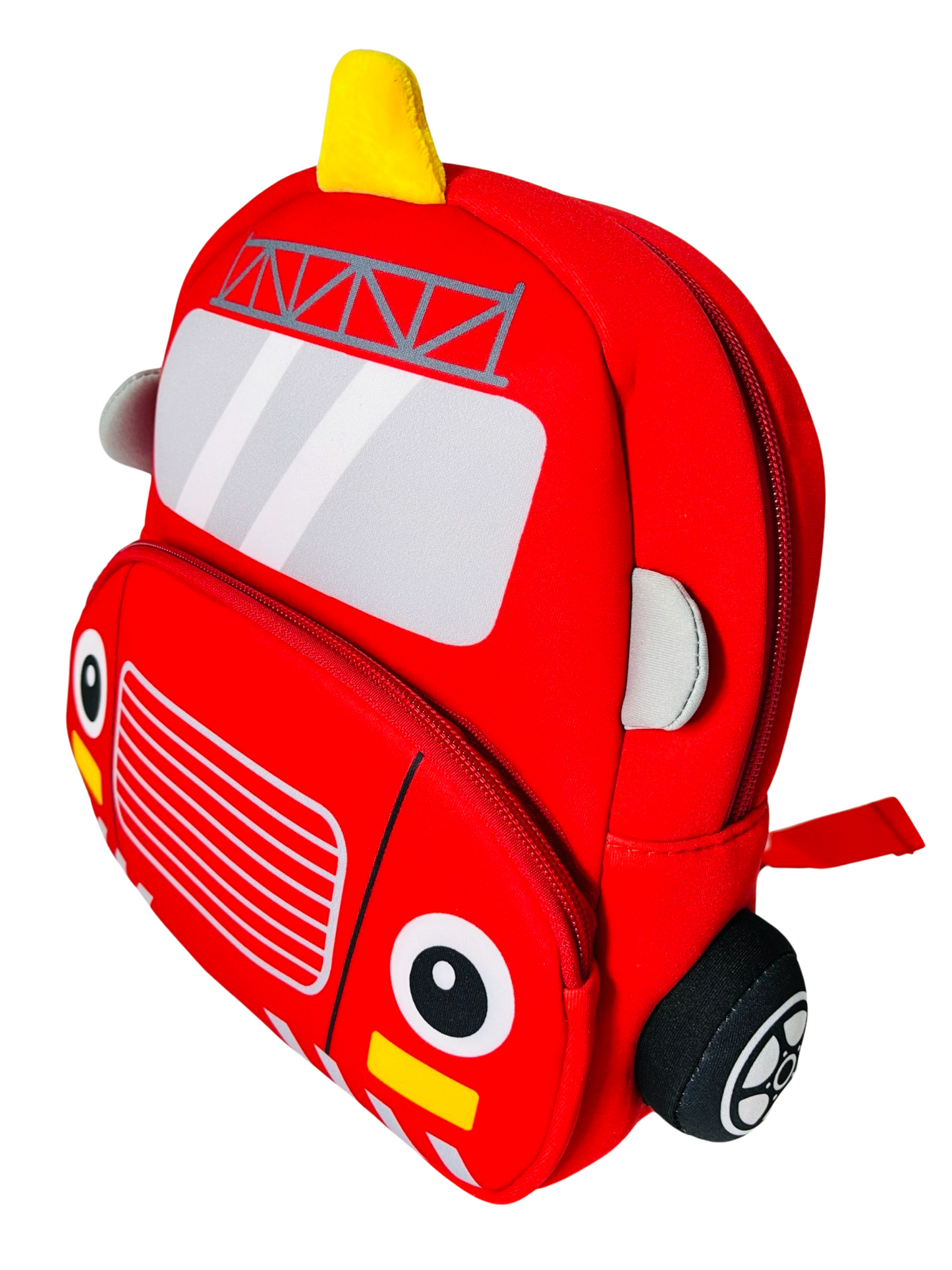 Cute cartoon Fire Engine soft Plush Backpack with front pocket for kids (RED)