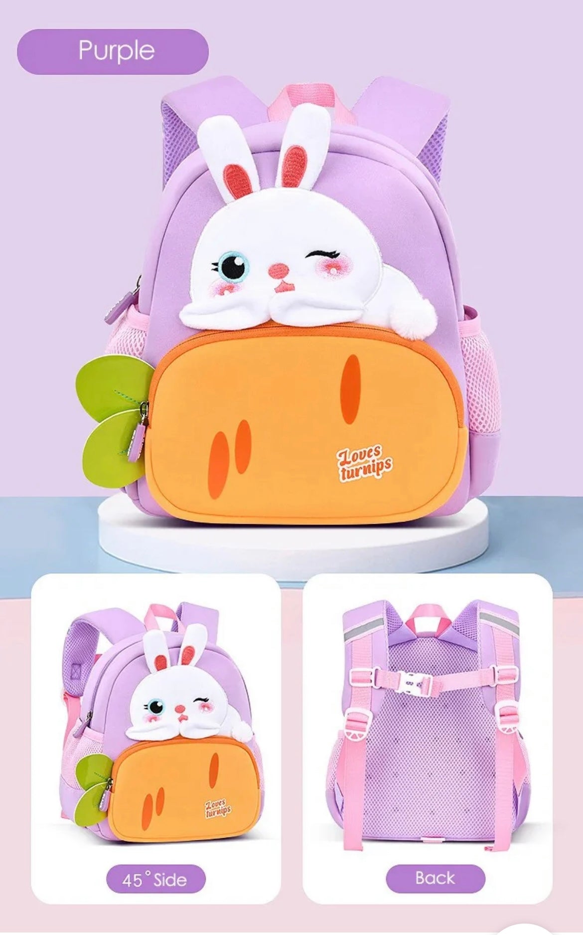 Rabbit with Carrot Design Bagpack for Kindergarten Kids