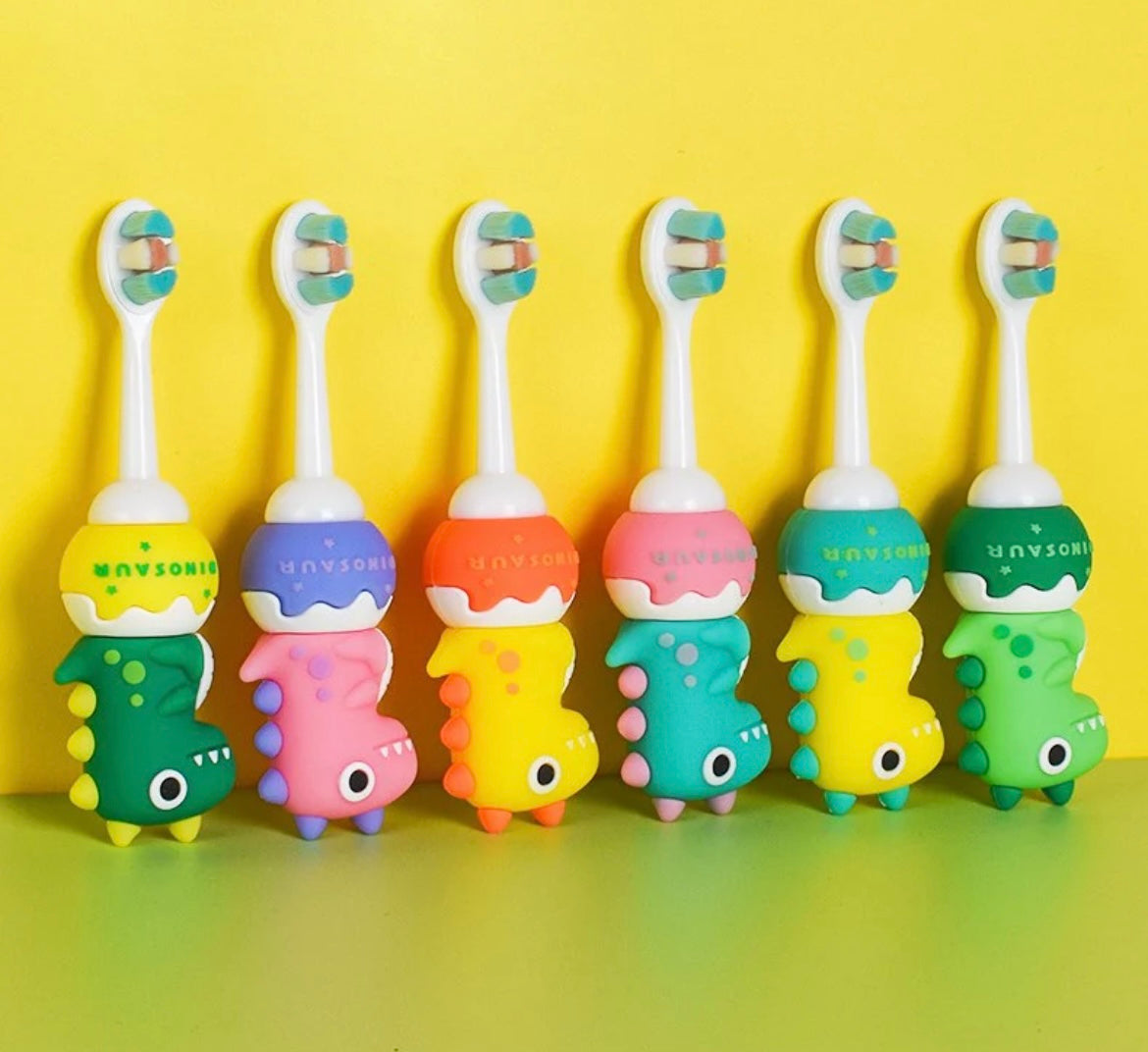 Cute 3D Baby Dino Shape Microfiber soft bristles Toothbrush with travel case for kids age 2+ (pack of 1)