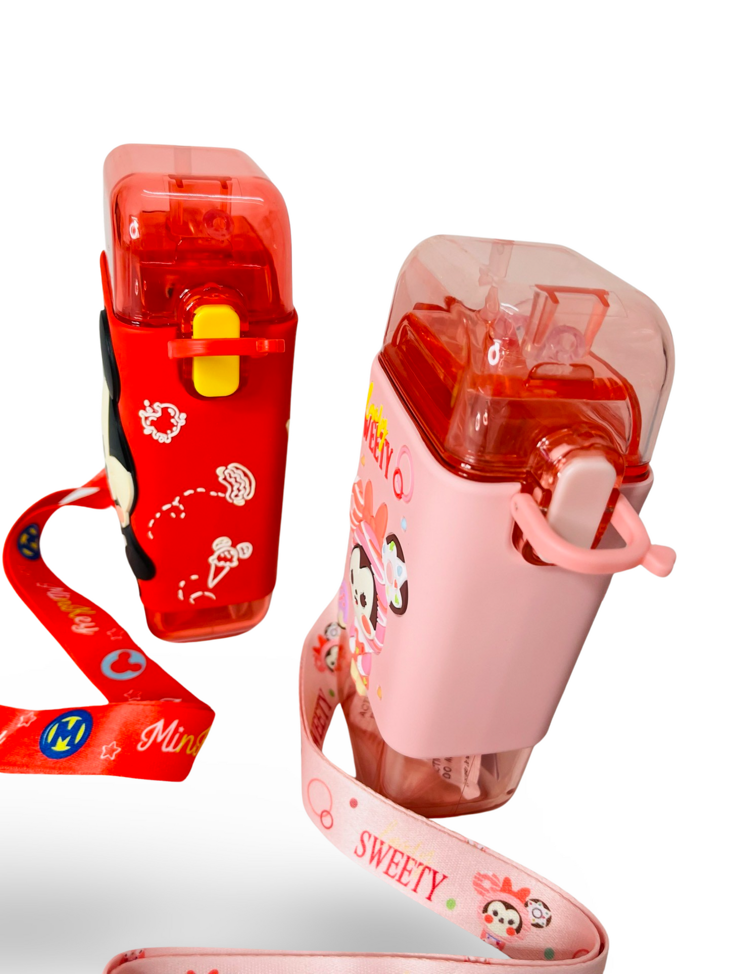 Square Cartoon Straw Bottle with Silicone Cover 280ml
