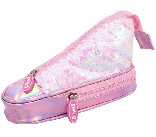 Sequins Shoe Shape spacious pencil Pouch for girls (Pink)